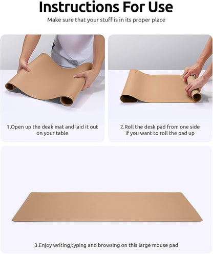 YSAGi Leather Desk Protector, Office Mat, Large Mouse Mat, Non-Slip PU Leather Blotter, Laptop Desk Mat, Waterproof Writing Pad for Office and Home (Khaki, 31.5" x 15.8")