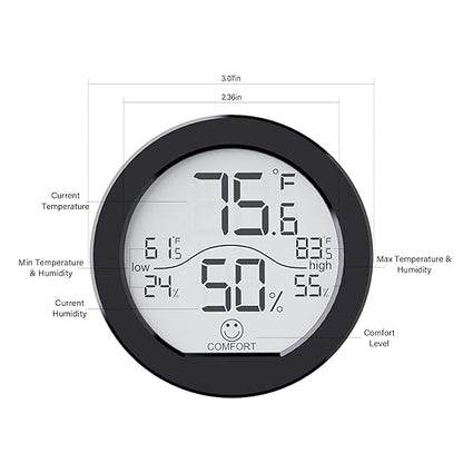 SECRUI Indoor Digital Hygrometer 3 Pack Room Thermometer and Humidity Gauge LCD with Max and Min Records (Black)