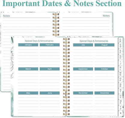 Address Book with Alphabetical Tabs - Small Address Book Spiral with Address Contacts, Special Date, Phone, Birthday & Internet Login Password for Home and Office, 4.3" x 6.2", Teal Flowers