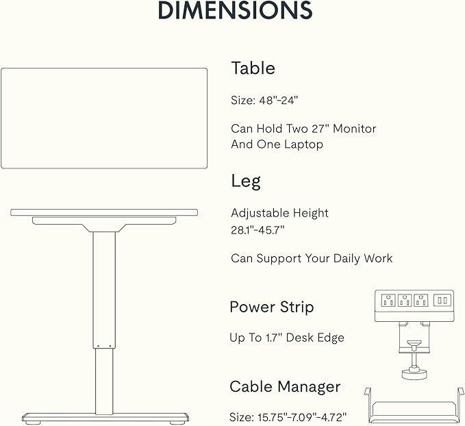 FLEXISPOT EN2 Whole-Piece Standing Desk with Clamp Power Strip (Gray, 48x24)