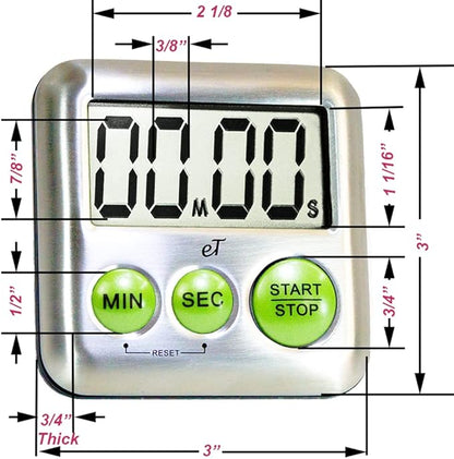 Elegant Digital Kitchen Timer Stainless Steel - Lime - Strong Magnetic Back - Kickstand - Loud Alarm - Large Display - Auto Memory - Auto Shut-Off (Lime)