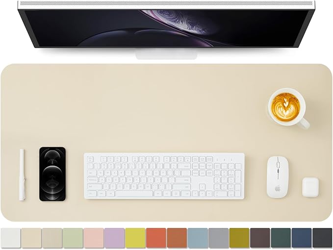 Leather Desk Mat - Non-Slip PU Desk Pad for Office and Home - Desk Organization and Accessories - Ideal for Large Mouse Pad and Desk Mats on Top of Desks (Beige,36"x 17")