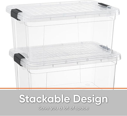 Superio Storage Bins with Lids- 2 Pack, 6.6 Qt Clear Boxes for Organizing, Stackable Plastic Containers- BPA Free, Non-Toxic, Odor Free, Organizer for Home, Office, Dorm