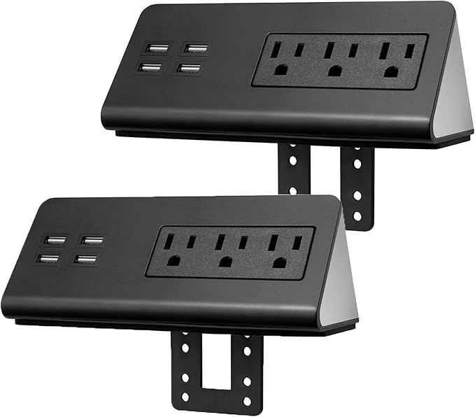 Emerising 2-Pack Desk Edge Mount Power Strips with 4 USB Ports & 3 AC Power Outlets for Home and Office Desktop Charging Bucket