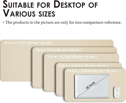 Leather Desk Mat - Non-Slip PU Desk Pad for Office and Home - Desk Organization and Accessories - Ideal for Large Mouse Pad and Desk Mats on Top of Desks (Beige,36"x 17")