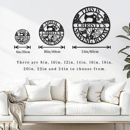 Personalized Metal Sewing Sign Wall Art Custom Sewing Room Name Signs Mother's Day Mom Grandma Gift, Customized She Shed Craft Room Decor Quilting Sign with Last Name & Text