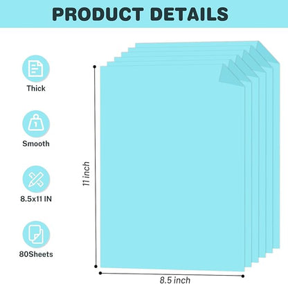 Light Blue Cardstock 8.5 X 11, 80 Sheets Card Stock, 75lb/ 200gsm Copy Paper, Cardstock Printer Paper For Art, Drawing, Invitation, DIY Cards, Watercolor, Craft, Construction, School & Office Supplies