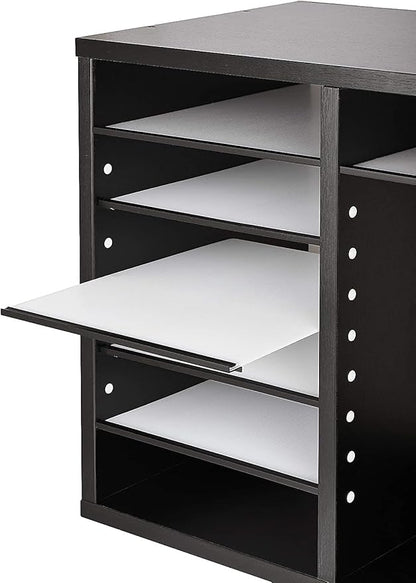 AdirOffice Wooden Adjustable Literature Organizer, 12 Compartment Office Mailbox, or Classroom Literature Organizer, Black