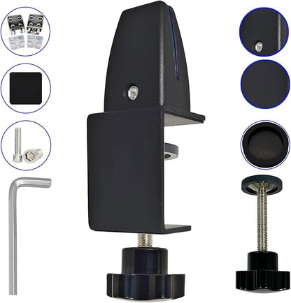 Jhanw Sneeze Guard Support Clips for 1/8" to 0.51" Thick Panel, Adjustable Desk Divider Clips, Aluminum Desk Partition Clamp, Acrylic Plexiglass Partition Clips Black, Desk Privacy Panel Clamps 6 Pack