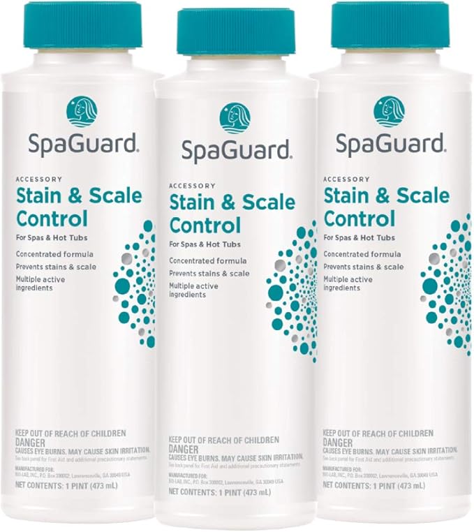 SpaGuard Stain & Scale Control for Spas & Hot Tubs, 1 Pint, Pack of 3, Concentrated Formula, Prevents Scale Formation, Removes Scale Build-up