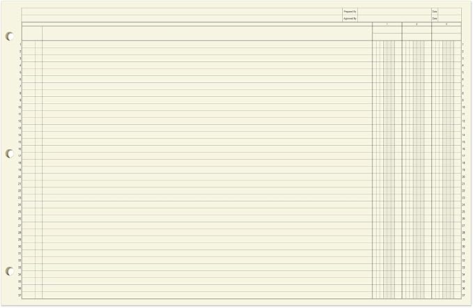 BookFactory Ledger Sheets/Large 3 Column Accounting Ledger Columnar (Three Columns) Loose Leaf Paper - 17'' x 11'', 50 Pages, Loose Leaf, 3 Hole Punched (Made in USA)