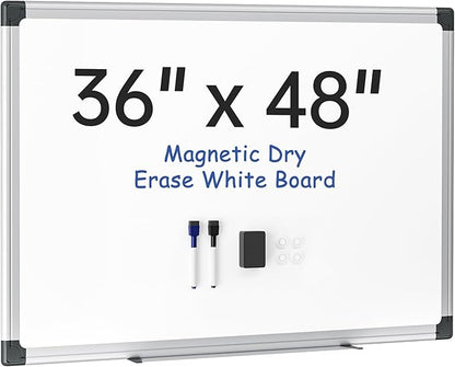 VUSIGN Magnetic Whiteboard 48" x 36", Large Dry Erase Board for Wall with Silver Frame, Wall-Mounted White Board for Office, Classroom & Home, Includes Markers, Magnets and Eraser