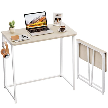 Folding Desk, 31.5" Foldable Computer Table for Small Spaces, Oak