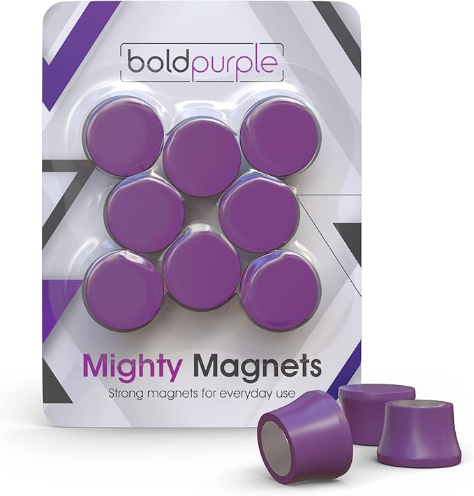 Extra Strong Magnets for Whiteboard, Glassboard and Fridge (Purple, 8 Pack, Small). N54 Neodymium Rare Earth Heavy Duty Magnets for Home and Office Supplies.
