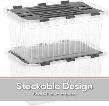 Superio Storage Bins with Lids, Clear Plastic Containers for Organizing, Stackable Totes, BPA Free, Odor Free, Organizer Boxes for Home, and Dorm, 17 Quart (2 Pack, 15"x10"x10.25")