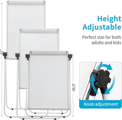 U-Stand Magnetic Whiteboard Easel 36 x 24 Inch, Double Sided Dry Erase Board with Flipchart Paper Pad (25 Sheets)- Height Adjustable Standing Whiteboard for Modern Home Office, Homeschool & Studio