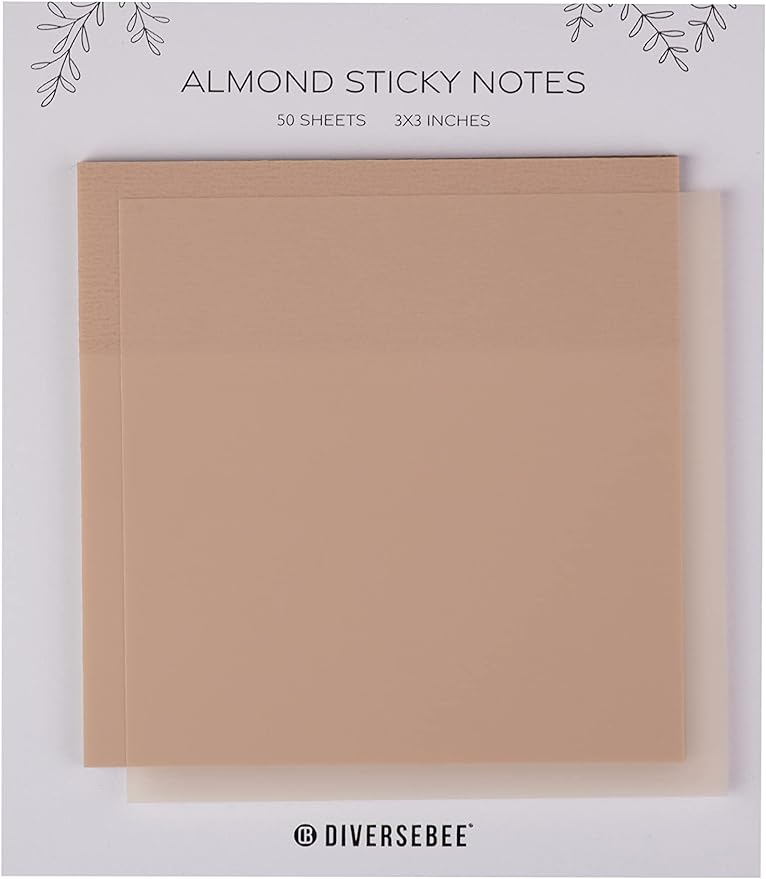 DiverseBee 50 Sheets Pastel Transparent Sticky Notes, 3x3” Clear Sticky Tabs, Translucent Page Flags Book Markers Stickers, Planner Accessories, Bible Journaling Study Office School Supplies (Almond)