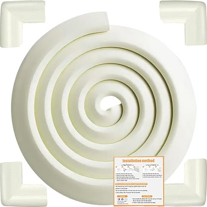 Baby Proof Corners and Edges Protector 10ft Edge+4 Corner Guard, Fireplace Baby Proofing Bumper, Heavy-Duty Soft NBR Foam Edge Corner Protector for Furniture Table, Childsafe/Pre-Taped White