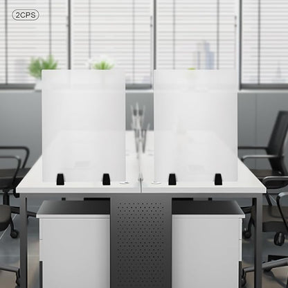 2 Pack Clamp-on Desk Privacy Panels, Frosted Acrylic Desk Dividers for Office School Call Center Reception Area, Noise and Visual Distractions Reducing Table Divider- 24" x 18"