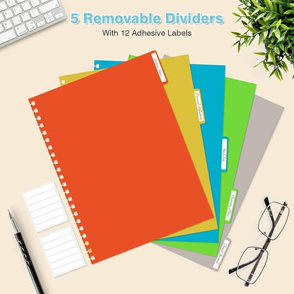 Spiral Notebook 8.5" x 11", 5 Subject Notebooks College Ruled with Dividers | 300 Pages 100GSM Thick Spiral Writing Journal for Women & Men, Large A4 Lined Journal Notebooks for Work, School Supplies