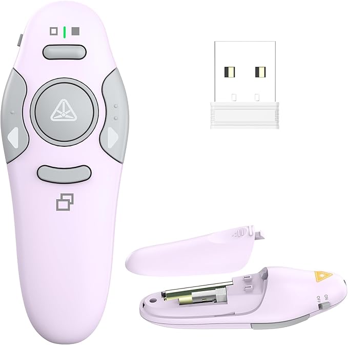 QUI Presentation Clicker Wireless Presenter Remote Clicker for PowerPoint Presentation Remote, PowerPoint Slide Advancer for Mac/Windows/Google Slide/Keynote, USB A, Purple