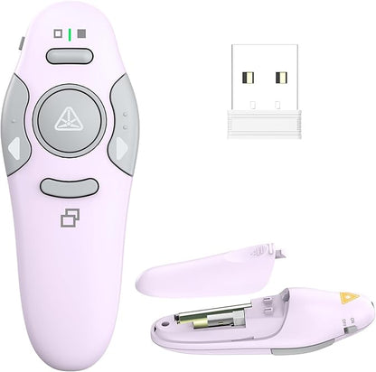 QUI Presentation Clicker Wireless Presenter Remote Clicker for PowerPoint Presentation Remote, PowerPoint Slide Advancer for Mac/Windows/Google Slide/Keynote, USB A, Purple