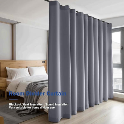 Cbsroro Room Divider Blackout Curtain Track Curtains Wall Dividers Panels Screen for Living Rooms Bedroom Office Privacy Partition Separation, W120 × L120 Inch,1 Panel, Light Grey