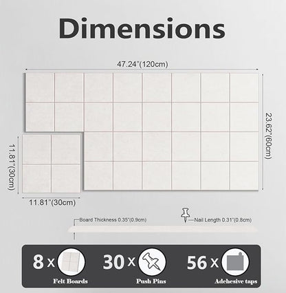 G Gamit Large Felt Wall Tiles Bulletin Board,Large Cork Board Alternative with 30 Pushpins,8-Pack Felt Pin Board with 56 Safe Removable Adhesive Tabs for Home Office School (Oatmeal)