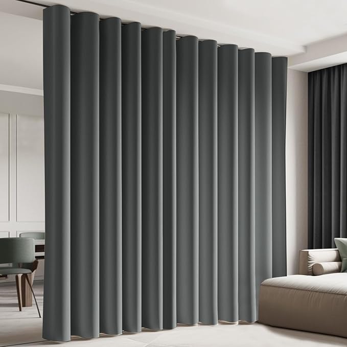 Cbsroro Room Divider Blackout Curtain Track Curtains Wall Dividers Panels Screen for Living Rooms Bedroom Office Privacy Partition Separation, W150 × L96 Inch,1 Panel, Grey