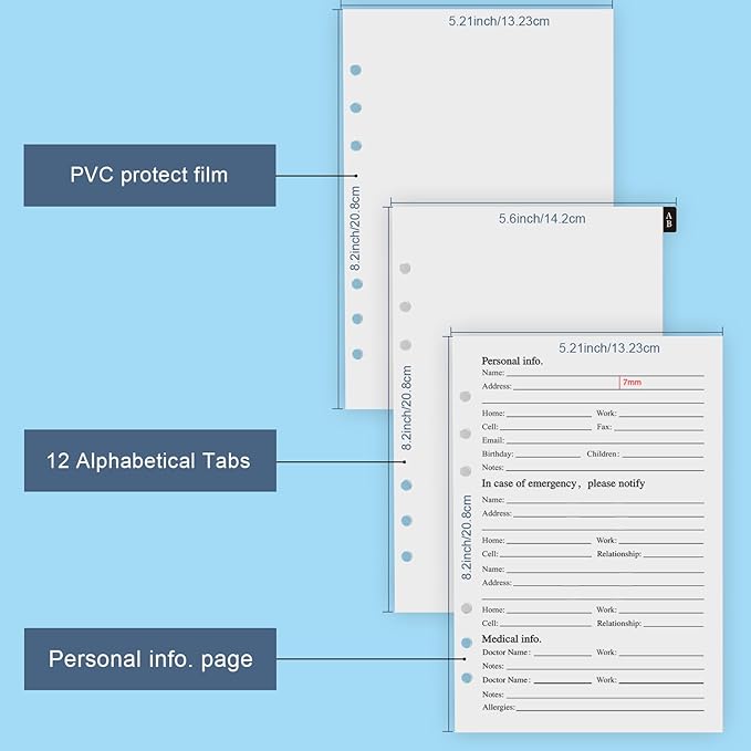 Refillable Address Book with Alphabetical Tabs, w/Pockets, 648 Large Print Telephone Birthday Email PU Leather Hardcover Durable for Women Men Seniors Home Office, 236Pages, A5, Black