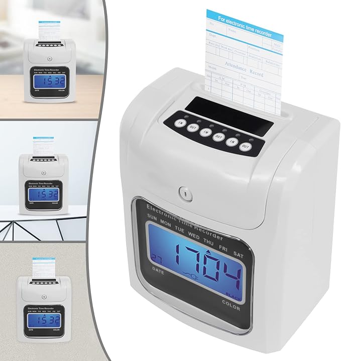 GXFCHYL Electronic Time Clock Calculating Time Clock Punch Machine Employee Attendance Punch Time Clock with 50-Piece time Cards and One Security Keys,Auto-Align Time Clocks for Small Business