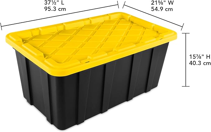 Sterilite 4-Pack Industrial Tote, Plastic Storage Container Bins with Lids, 38 Gallon - Heavy-Duty Organizing Containers for Closet, Bathroom, and Office