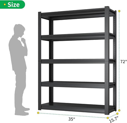 CBCNWR 72''H Garage Storage Shelves, 2500LBS Steel Heavy Duty Storage Shelves, Adjustable 5-Tier Metal Shelf Rack, Heavy Duty Shelving for Garage,Warehouse,Basement,Pantry–Black 35" W x15.7 D x72 H