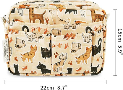 E-WEICHEN Multiple Pockets Portfolio Organizer with Zippered, Makeup Bag Travel Essentials for Women, Simple Waterproof Stationery Pencil Pouch Bag for Journal Office Art Supplies.Beige Dog