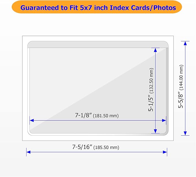 Clear Adhesive 5" x 7" Index Card Pockets with Top Open for Loading, 50 Pack, Plastic Labels Holders for Storage Bins and Library Card, Organizing and Protecting Your Index Cards or Photos