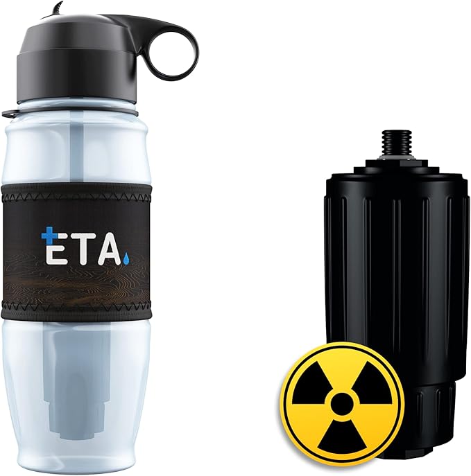 ETA Alkaline Water Filter Bottle for Travel, Camping, Hiking, Backpacking, Emergency, Survival | Removes up to 99.99% of Harmful contaminants, 9.5pH, Protects the Nutrient & Mineral Value, Made in USA