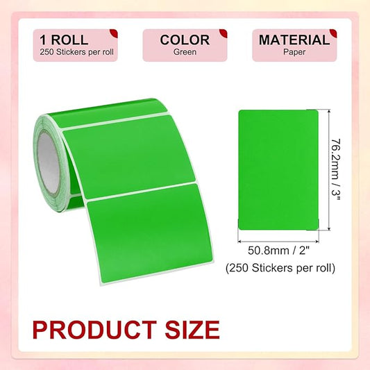 PATIKIL 2 x 3 Inch Rectangle Inventory Color Coding Labels 1 Roll, Square Self-Adhesive Inventory Label Stickers for Office Home Organization Name Tags, 250 Per Roll, Green