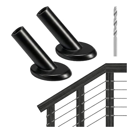 RiaYer 20 Pack 45 Degree Angle Protective Sleeves, Black Cable Railing Corner Protector Sleeve Beveled for 1/8" Wire Rope, T316 Marine Grade Cable Railing Kit with Two Drill Bit for Wood Posts HF039B