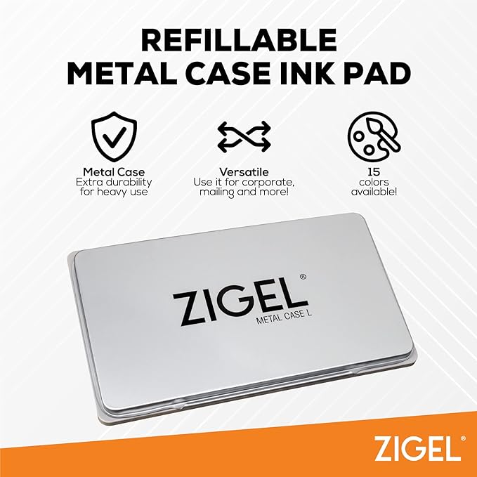 Metal Case Stamp Pad Large Size, Orange Color - Size: 3" x 6" - Choose from 15 Ink Colors