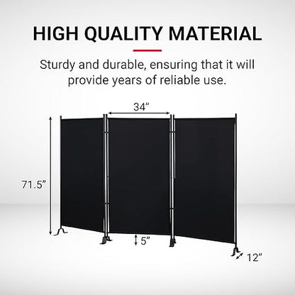 Proman Products - Galaxy Section Divider, Water Repellent Fabric Room Divider with Black Powder Coated Metal Frame for Indoors or Outdoors (Black)