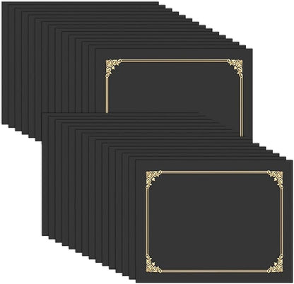 HAUTOCO 30 Pcs Certificate Holders, Black Diploma Folders Document Covers with Gold Foil Border for Letter Size 8.5x11 Cardstock, Award, Graduation