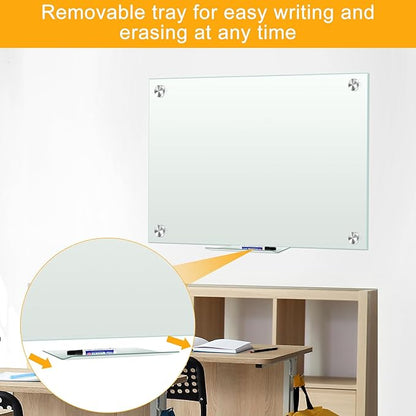 H-Qprobd Dry Erase White Board 48"x36" Glass Magnetic Whiteboard for Wall, Includes 12 Magnets, 8 Markers and 2 Erasers