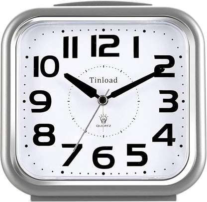 Tinload 5.5" Large Analog Alarm Clock Silent Non Ticking, Gentle Wake, Beep Sounds, Increasing Volume, Battery Operated Snooze and Manual Light, Easy Set