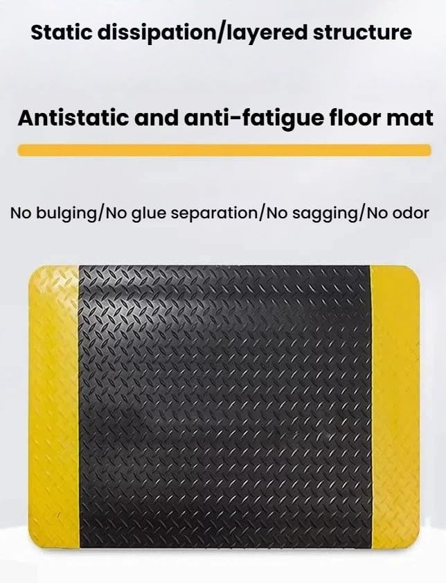 20mm Thick Anti-Fatigue Floor Mat, Cushioned Standing Pad for Workshop & Labs, Static-Safe, Beveled Edges, Durable Black Mats, 60x90 cm for Comfort & Safety,Black,60x90 cm