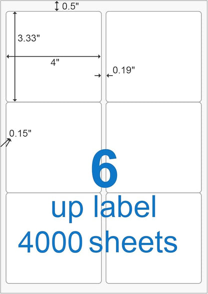BESTEASY 3 1/3" x 4" Labels Shipping Labels for Laser Inkjet Printers, 6 Up Self Adhesive FBA Address Labels, White Matte Mailing Label Stickers (4000 Sheets, 24000 Labels)