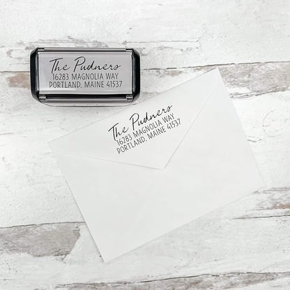 Self Inking Modern Address Stamps | Custom Return Address Stamper (Relaxed Script, Medium)