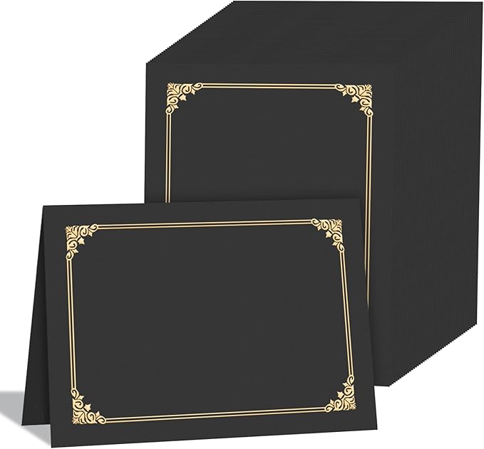 HAUTOCO 90 Pcs Certificate Holders, Black Diploma Folders Document Covers with Gold Foil Border for Letter Size 8.5x11 Cardstock, Award, Graduation