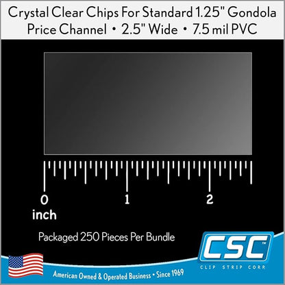 Clip Strip Corp. Price/Data Channel Label Holder Chips, Clear Plastic Tags, 2.5" L x 1.25" H, 7.5 Mil Thick, Gondola Shelf Edge, Reusable, Made for Point of Purchase Shelf Molding (500)