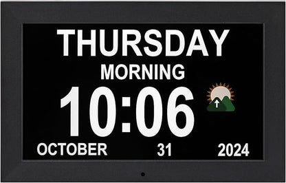 Memwake Digital Alarm Clock, Multiple Alarm Functions, Clock with Date and Week, Digital Alarm and Electronic Calendar for Seniors (White, 7 inch) (10-inch Black)