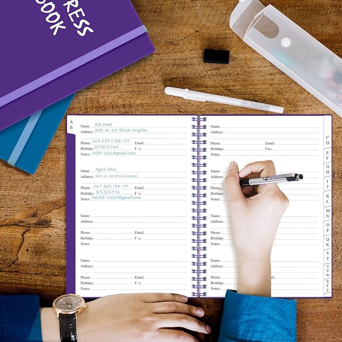 Address Book with Alphabetical Tabs - A5 Telephone & Address Book with Address Contacts, Special Date, Phone, Birthday & Internet Login Password for Home and Office, 6.2" x 8.5", Purple
